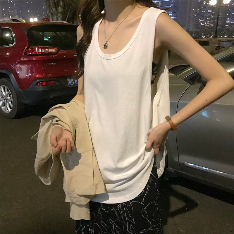 Débardeur Chic Coréen pour Femme, Couleur Unie, Simple, Basique, Assressenti, Fibres Précieuses, Dou