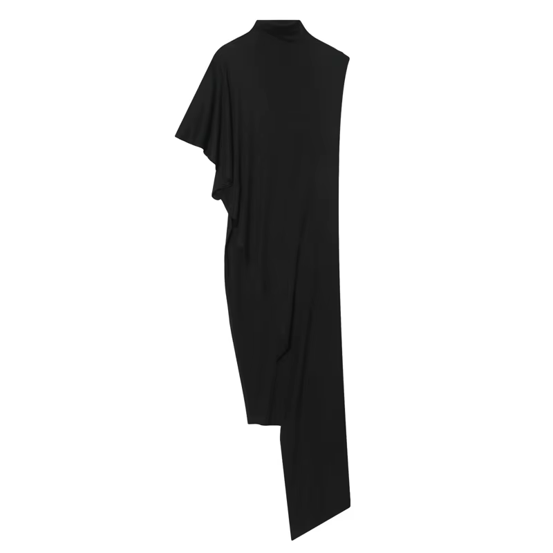 Haut plissé asymétrique noir pour femme, nouvelle collection Printemps-Été 2026, élégant et chic, po