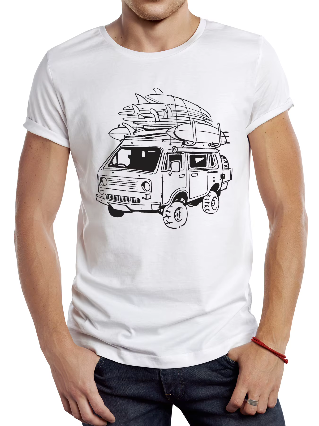 TEEHUB-T-shirt graphique vintage pour homme, planche de surf sur camping-car, t-shirt imprimé pour h