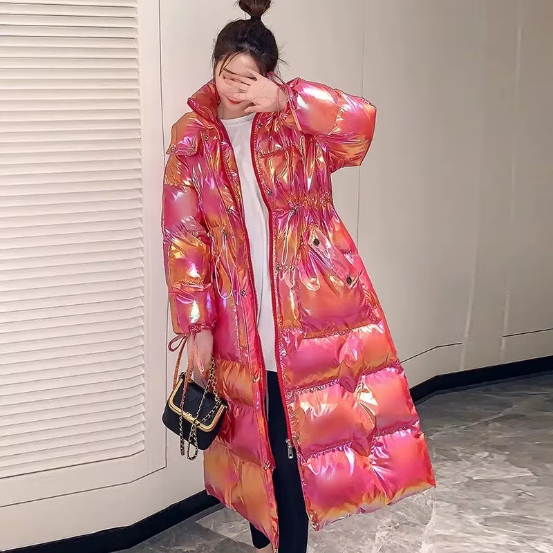 Parka pour femmes, nouveau visage brillant, vêtements longs colorés rembourrés, couleur magique, ves