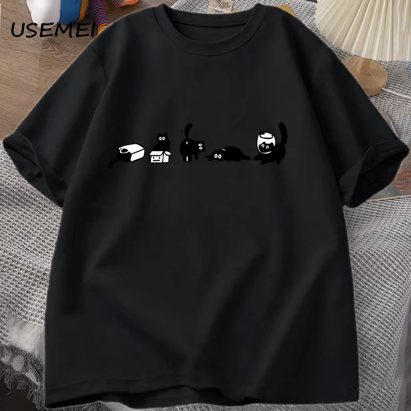 Cinq humeurs chats T-Shirts surdimensionné chat maman t-shirt drôle coton à manches courtes amoureux