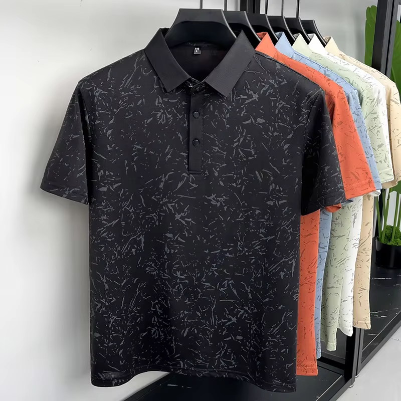 Chemise polo classique pour homme avec motif imprimé, manches courtes, pour un usage quotidien et le