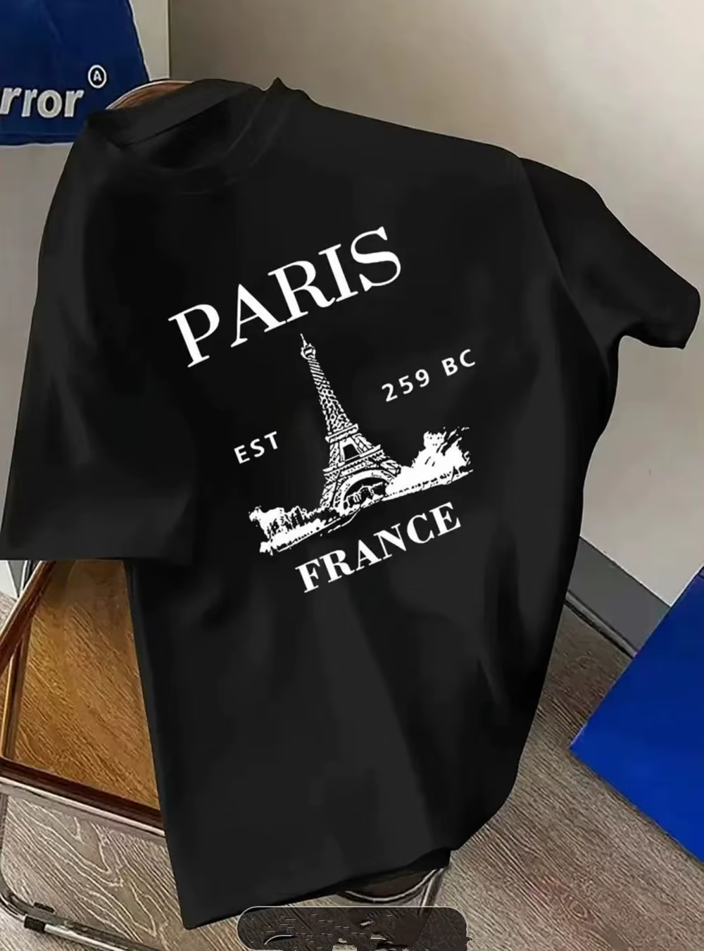 T-shirt tendance vintage pour hommes, nouvelle mode, col rond et manches courtes, imprimé Paris, Fra