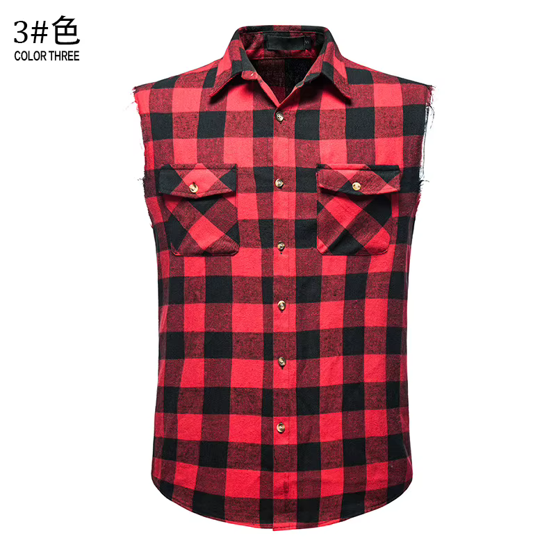 Chemise sans manches à carreaux pour homme, décontractée, coupe ample, style workwear, streetwear, g