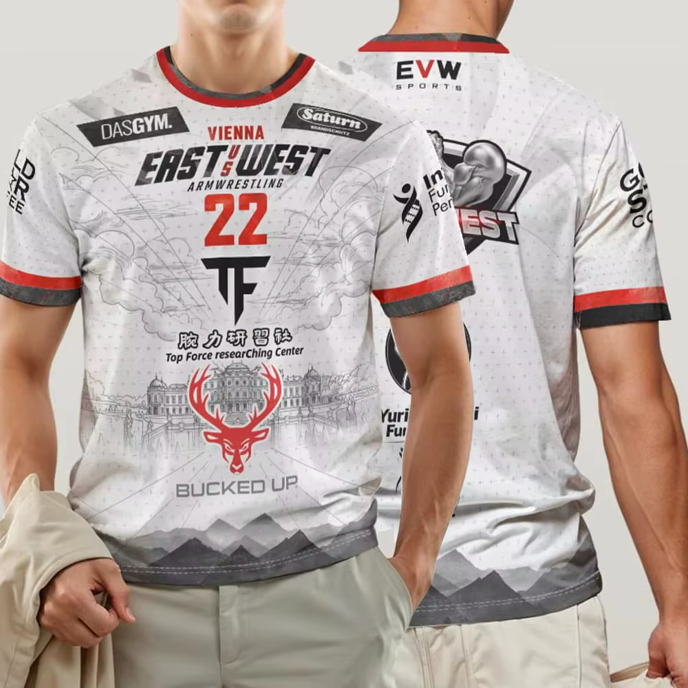 T-shirt de lutte de bras Est vs Ouest pour hommes, maillot de tournoi imprimé 3D, vêtements de sport
