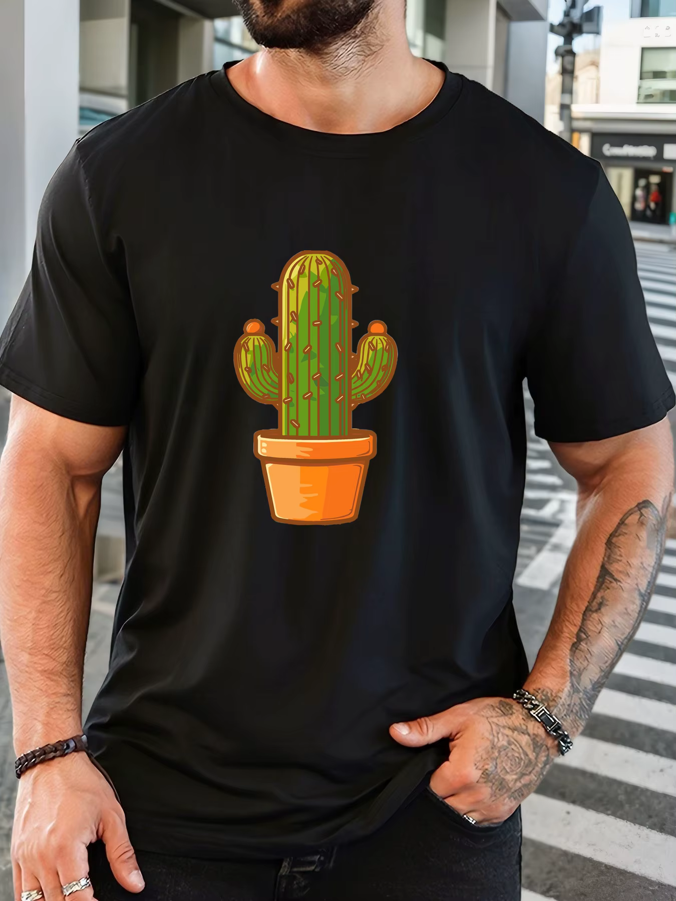 T-Shirt homme 2025 nouveauté mignon Cactus graphique Vibrant vert et Orange imprimé haut élégant quo