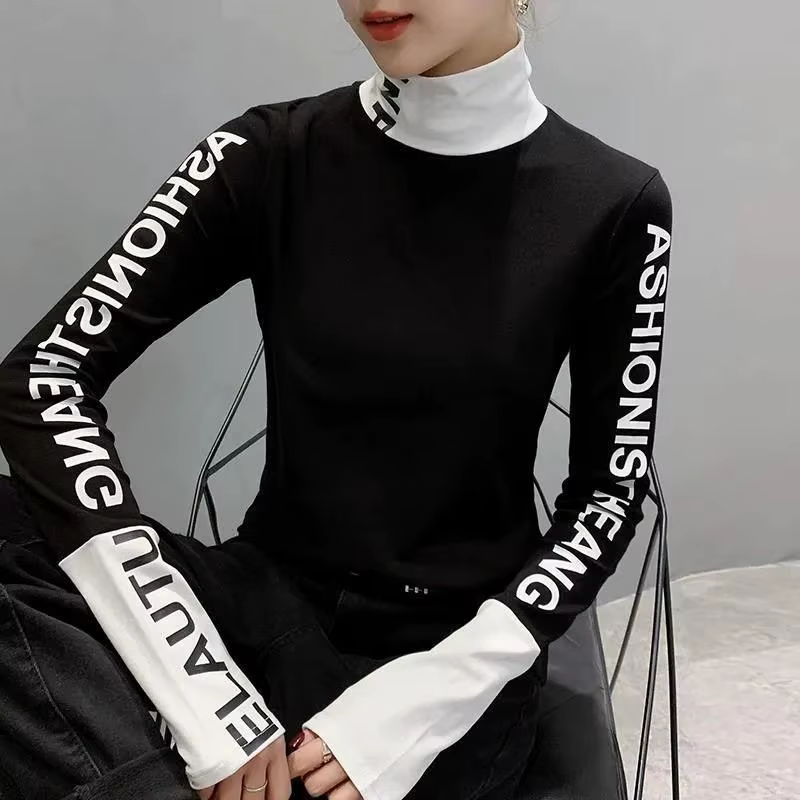 Vêtements chaud T-shirt haut jaune pour femmes avec impression 2025 col roulé femme T-shirt offre ha