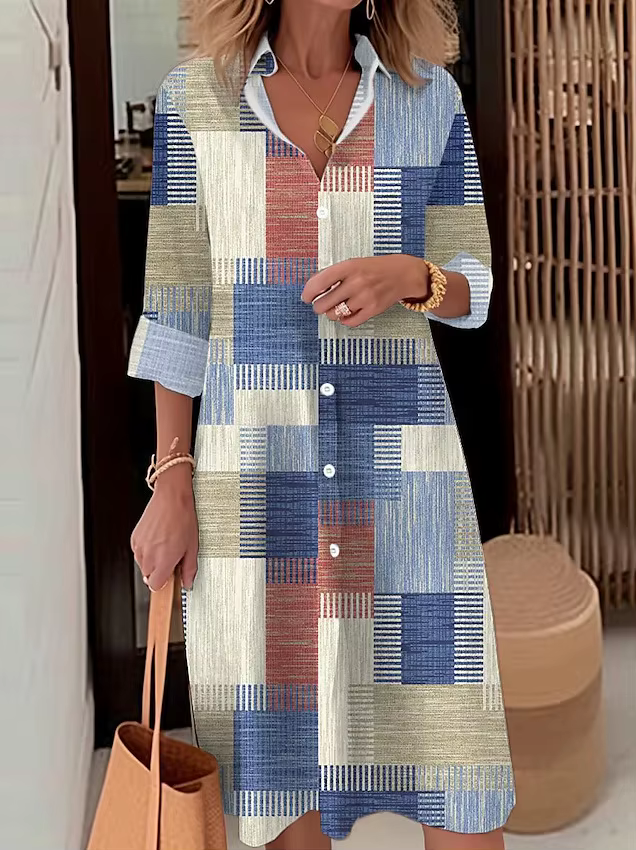 Robe chemise décontractée à manches longues pour femmes, vêtements de bureau College à carreaux, rob