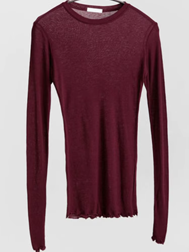 T-shirt à manches longues pour femmes, simple, en coton, élastique, basique, décontracté, sexy, fin,