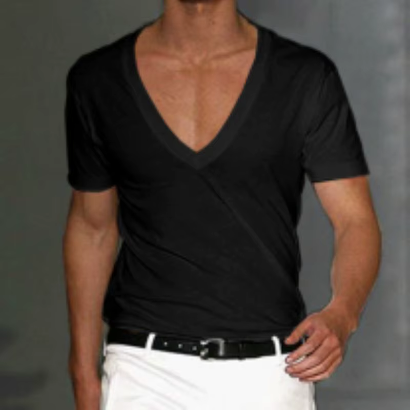 T-shirt basique blanc à manches courtes et col en V profond pour hommes