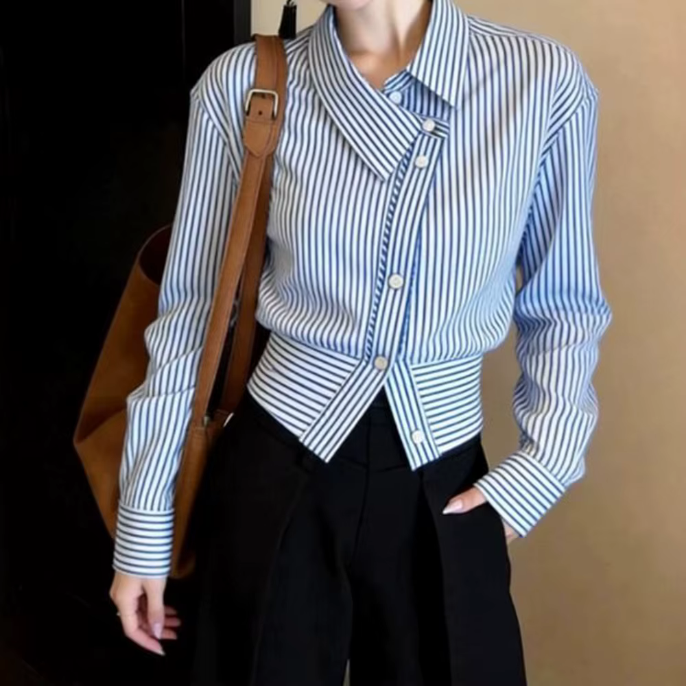 Chemisier rayé bleu haut de gamme pour femme, nouvelle collection printemps 2026, élégant, rajeuniss