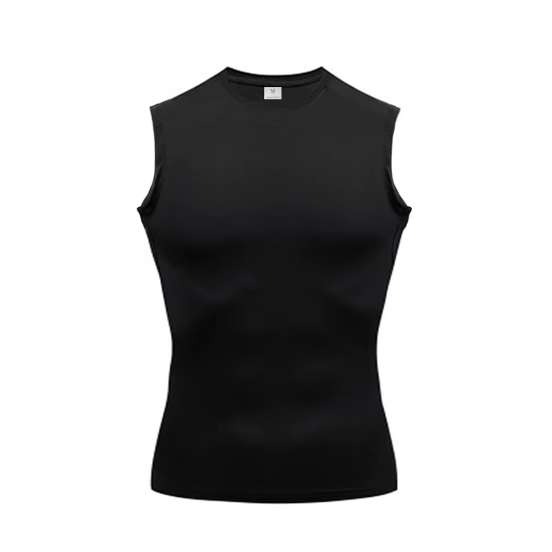 Débardeur de compression pour homme, séchage rapide, col rond, sans manches, pour la course, le bask