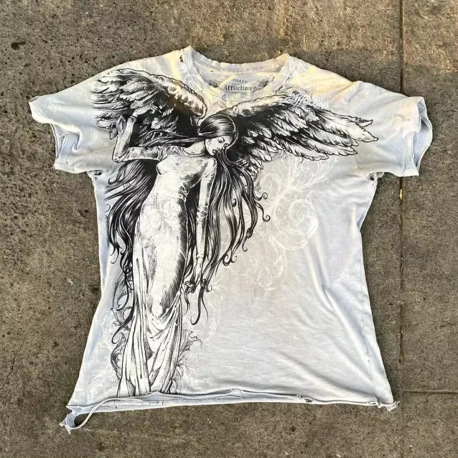 Sweat-shirt gothique noir pour hommes, Style foncé, ample, Unique, imprimé d'ailes sur la poitrine a