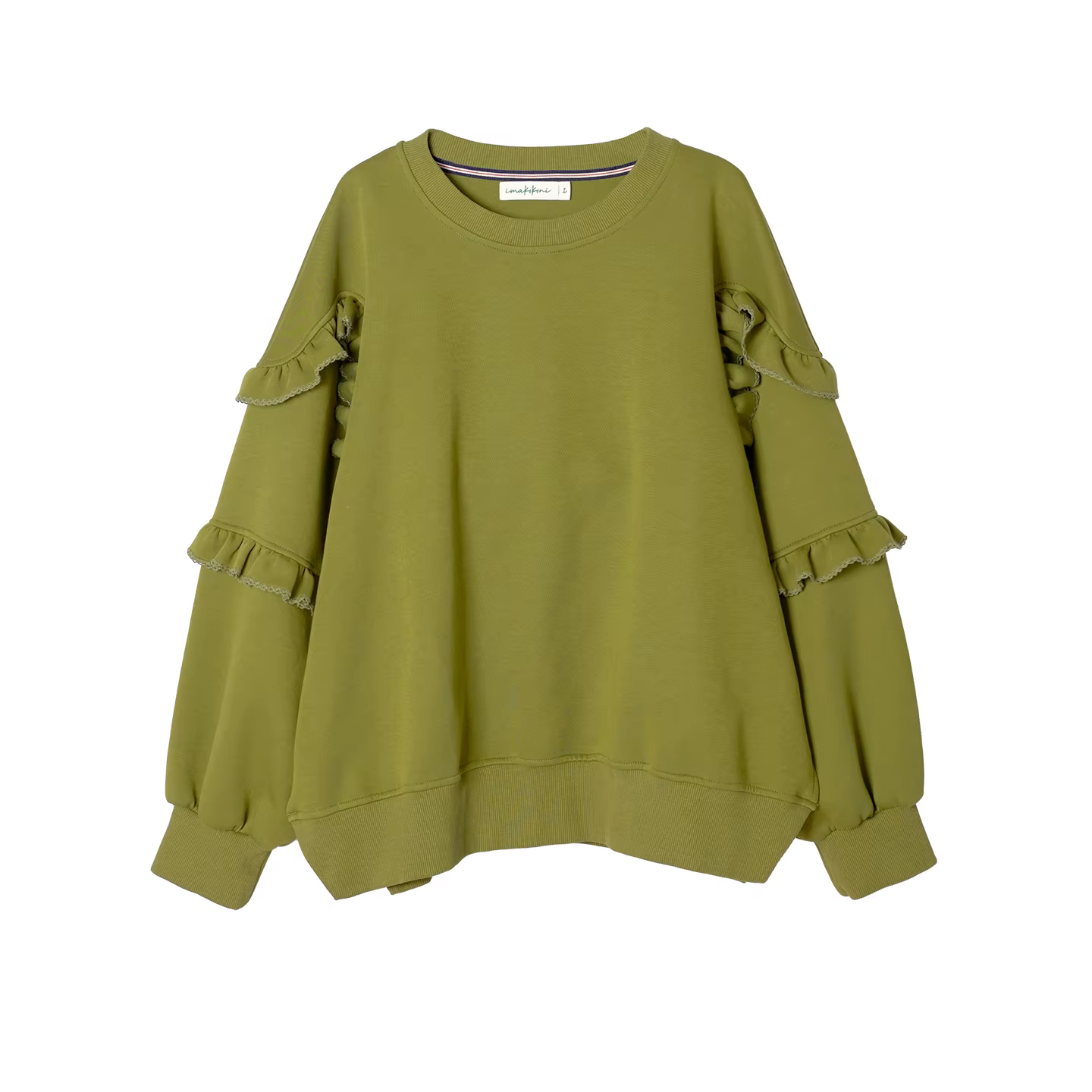 Sweat-shirt vert olive à manches volantées uniques accrocheur pour les vêtements décontractés de rue