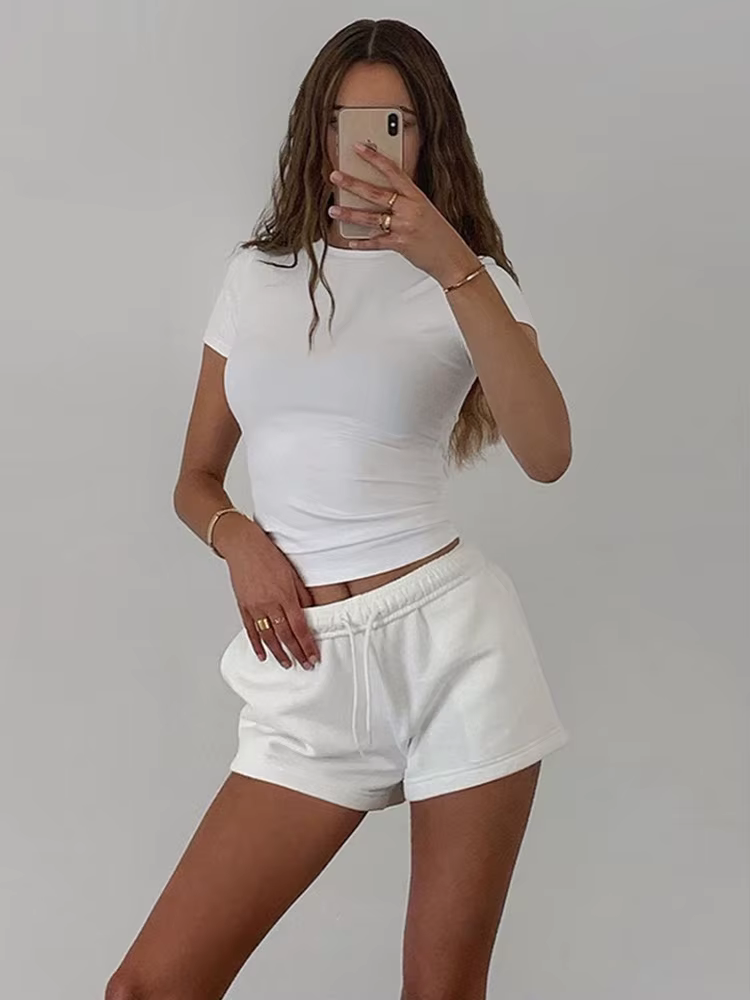 2025 été mode nouveau femmes couleur unie Simple décontracté à manches courtes T-shirt doux complet