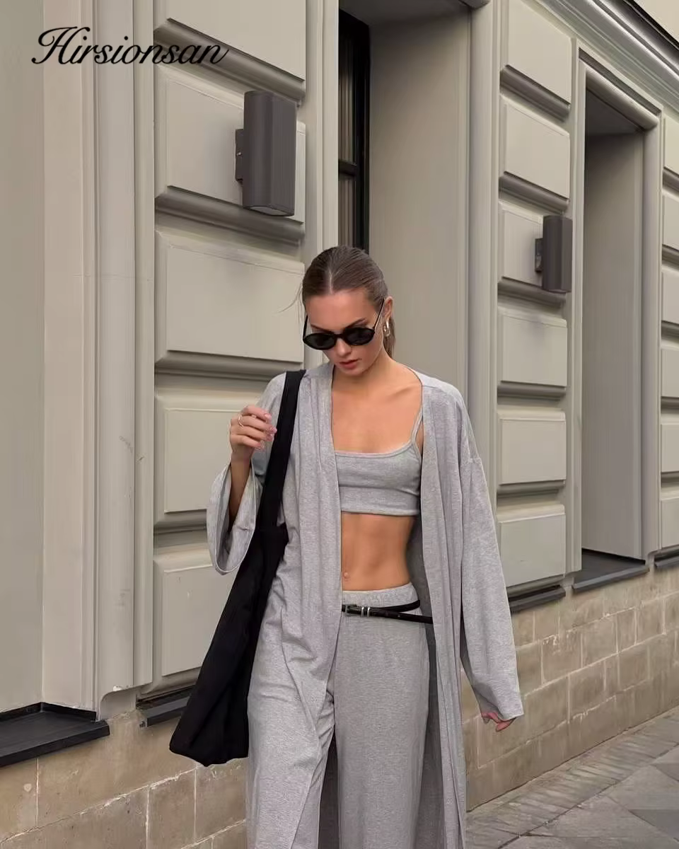 Hirsionsan Modal doux ample ensembles femmes décontracté trois pièces à manches longues Cardigan & t