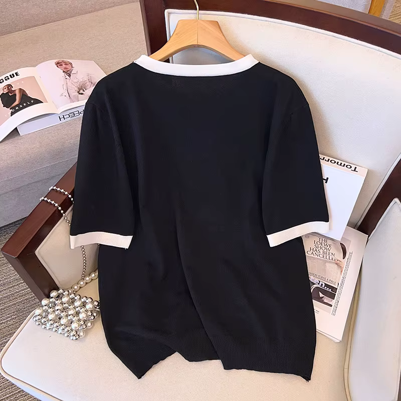 T-shirt manches courtes femme, estival et de grande taille, noir et vert, 170 noix, buste, adt Ice,