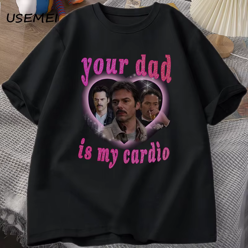 T-shirt imprimé graphique Your Dad Is My Cardio pour hommes et femmes, Crewneck, AssessfzTee Shirt, 