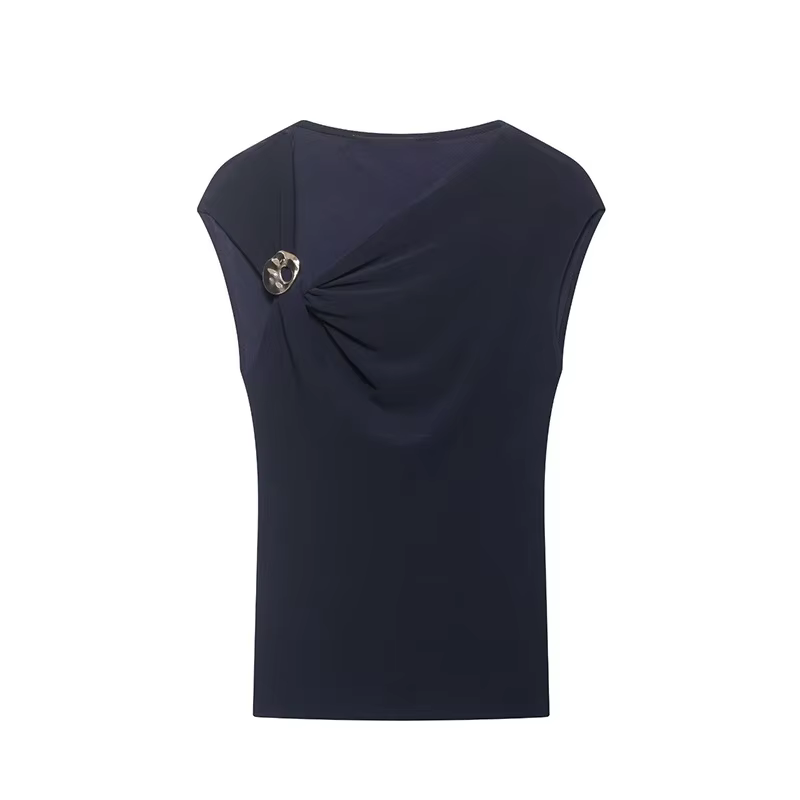 Haut plissé slim pour femme, nouvelle collection Printemps-Été 2026, style décontracté chic et origi