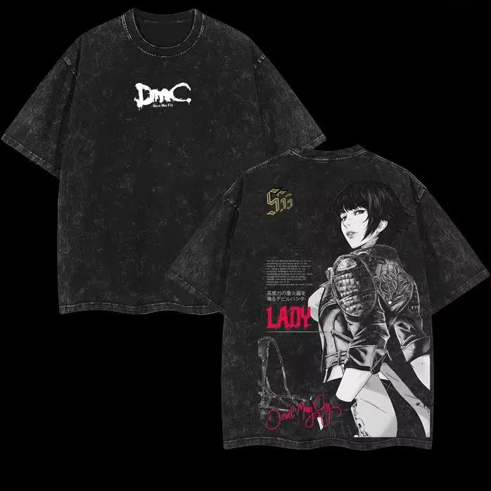 Nouvelle dame Cool graphique T-shirt Anime diable May Cry Vintage lavé surdimensionné T-shirt hommes