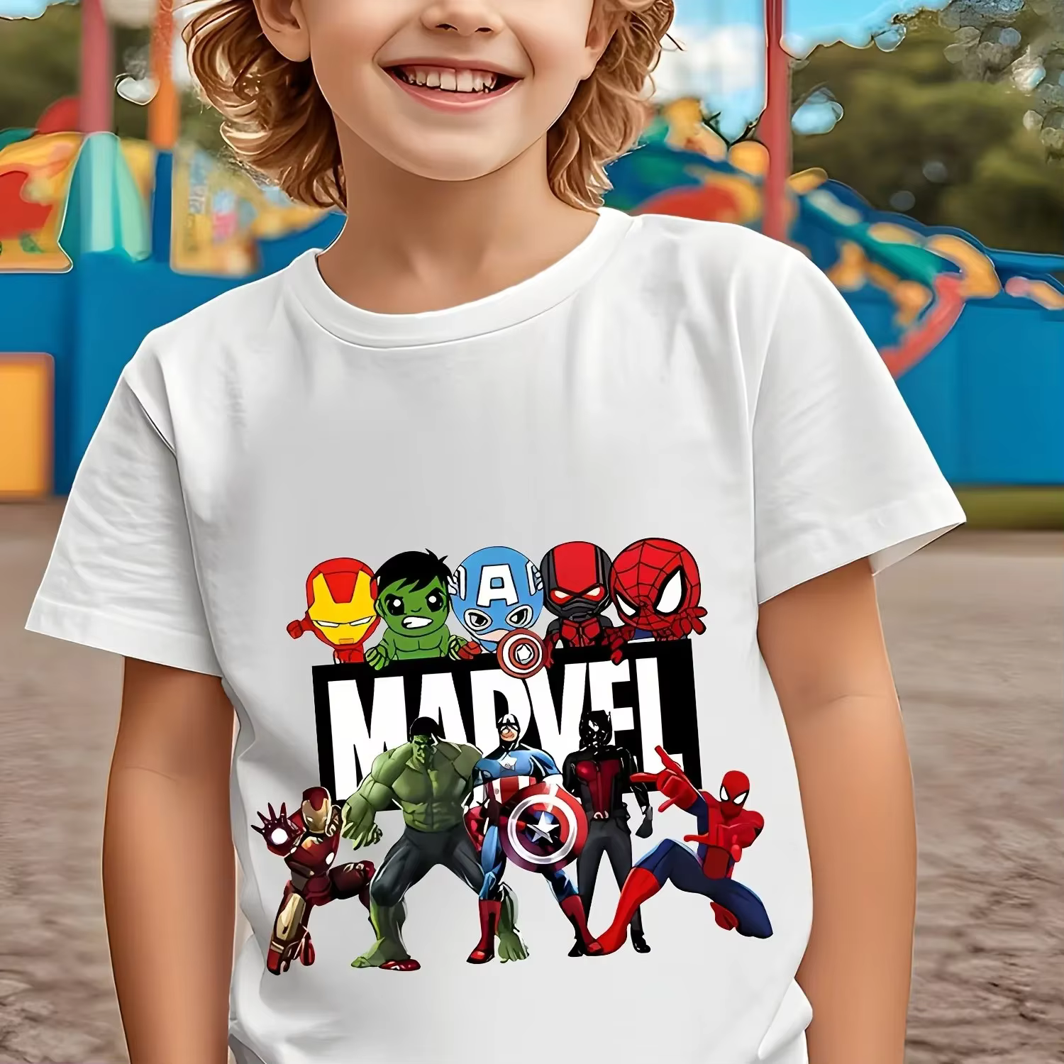Marvel Avengers T-shirt d'été pour garçons et filles de 3 à 12 ans, imprimé plusieurs super-héros, c