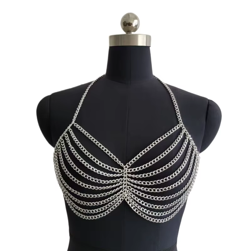 Haut court sexy métallique pour femme, style corset dos nu, à paillettes, pour la plage, les soirées