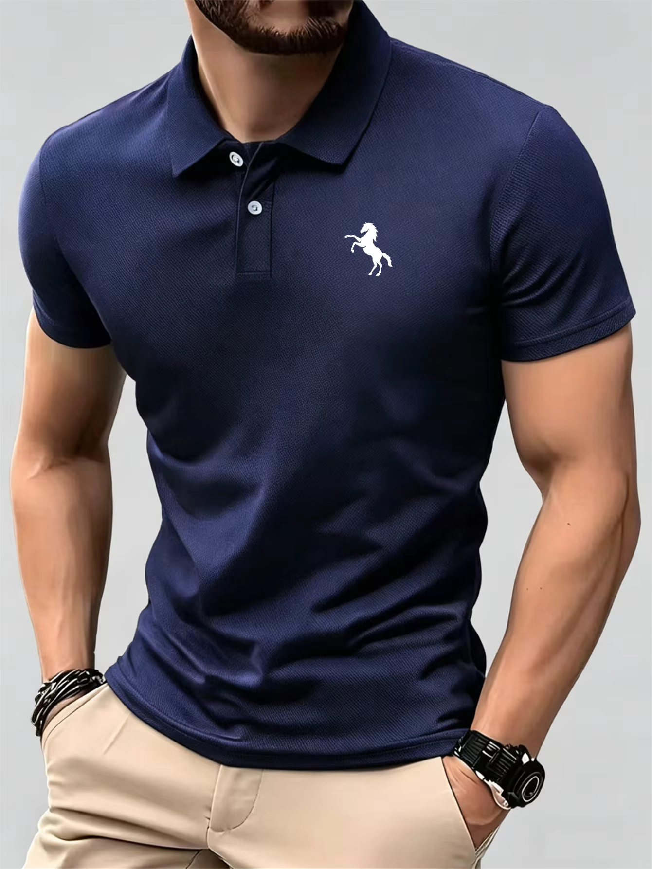 Polo respirant bleu marine pour homme, col classique décontracté pour le quotidien, les affaires et 