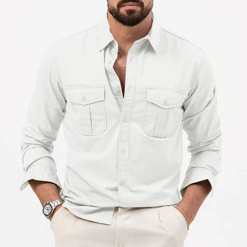 Nouvelle chemise décontractée multi-poches à manches longues pour homme, collection 2026, pour plate
