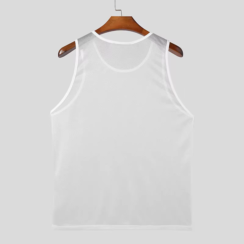 Débardeur transparent en tricot de luxe pour hommes, col rond, sans manches, maille, Sexy, couleur u