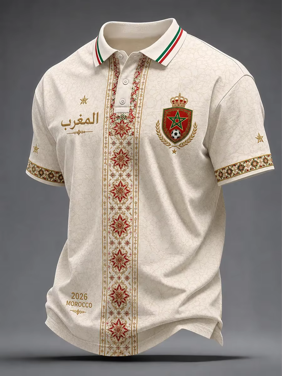 Polo de football marocain modèle 2026 - Impression 3D - Confortable et respirant - Convient aux homm