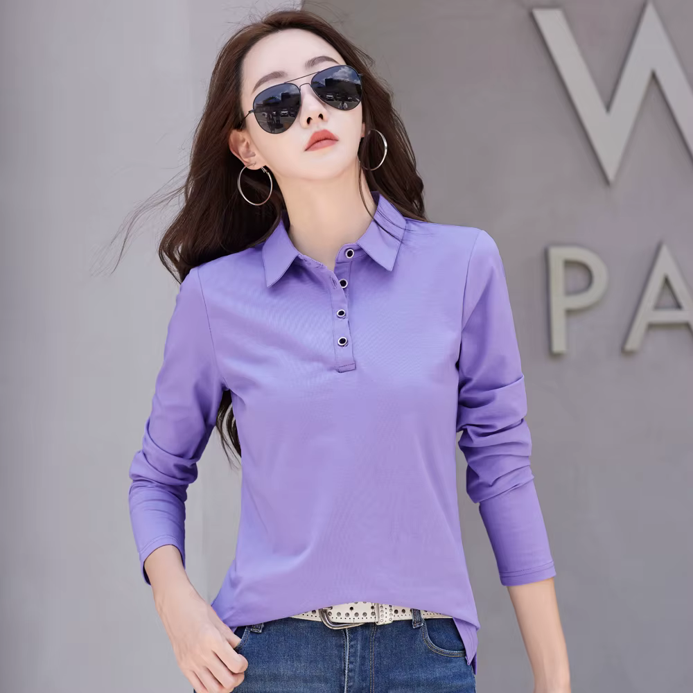 Automne nouveau en basique t-shirt à manches longues coton grande taille coton Polo t-shirt femmes b