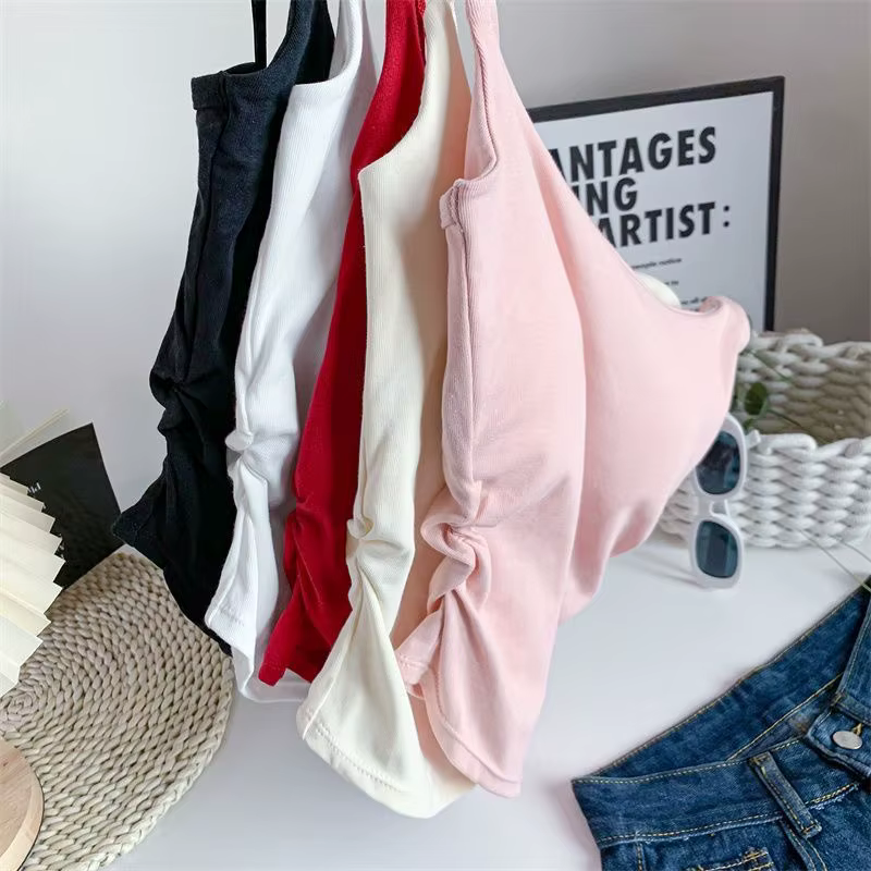 Nouveau femmes débardeurs été couleur unie soutien-gorge intégré Camisole décontracté mince sans man