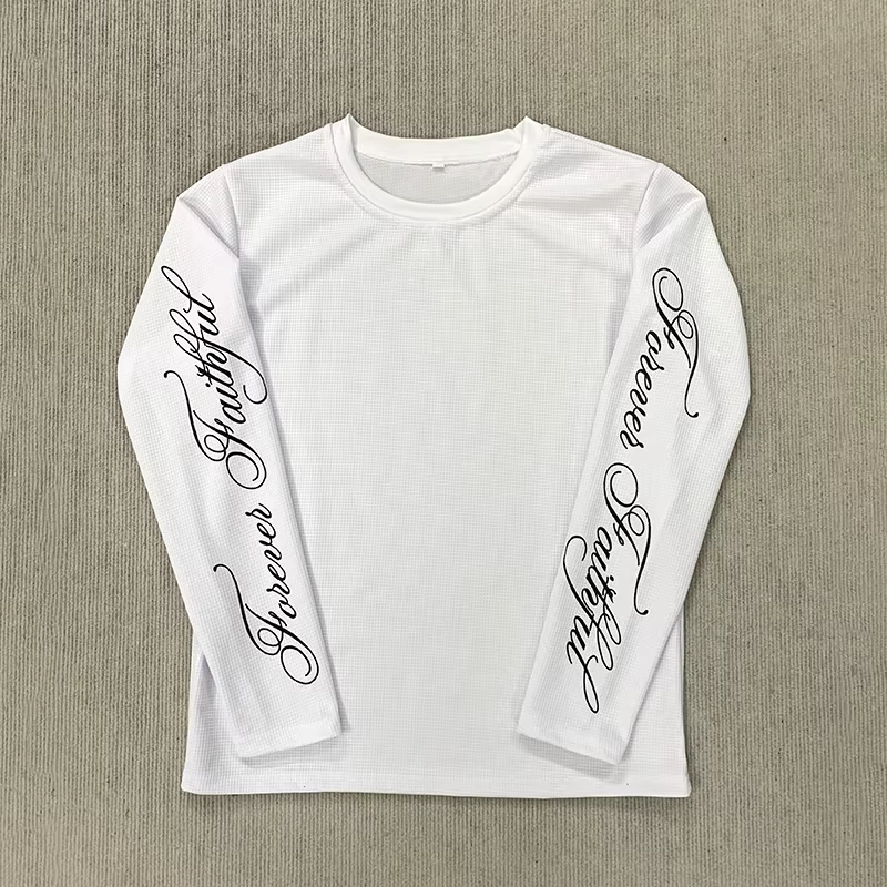 T-shirt à manches longues rétro américain Y2K, col rond décontracté, léger et respirant, imprimé let