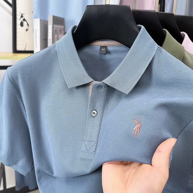Marque de luxe 100% coton à manches courtes polo hommes haut de gamme poney broderie été confort aff