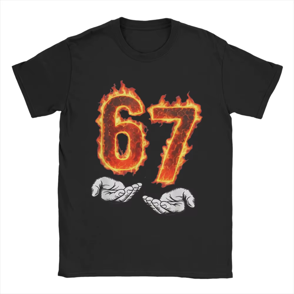 T-shirt imprimé Meme Six Seven 67 Hands Meme Fire pour hommes et femmes, en coton, col rond, manches