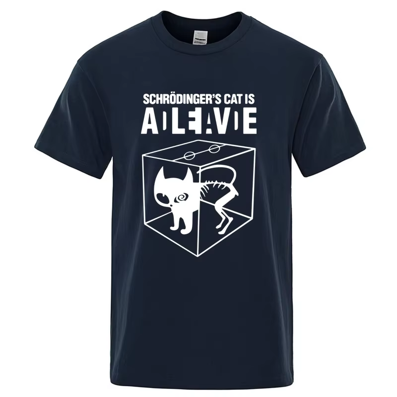 T-shirt homme Top qualité coton Schrodinger chat imprimé été à manches courtes hommes T-shirt décont