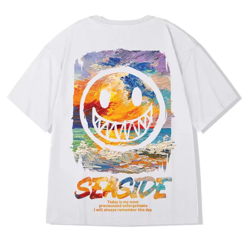 T-shirt ample 8XL tendance style vintage américain avec imprimé graffiti expressif, décontracté et d