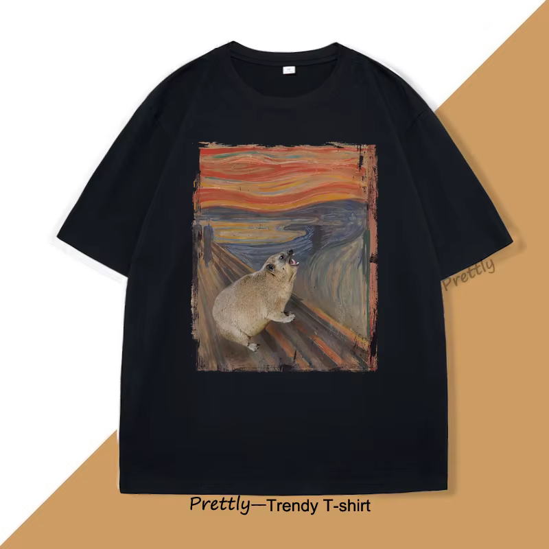 Hyrax Scream parodie Meme T-Shirt pour hommes femmes Vintage coton à manches courtes col rond T-shir