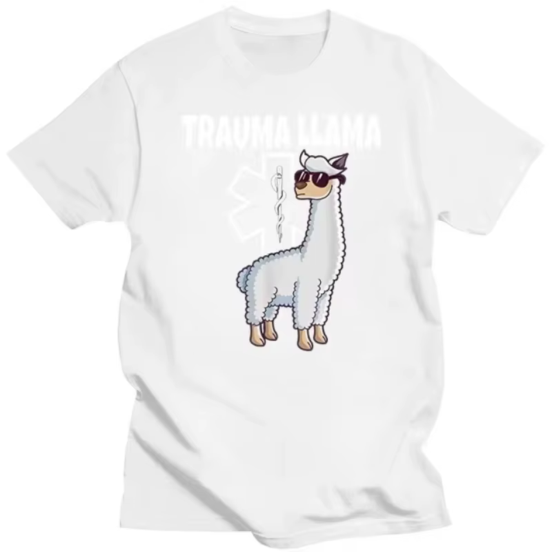 T-shirt à manches courtes imprimé dessin animé unisexe, Lama drôle, Alpaga avec lunettes de soleil,