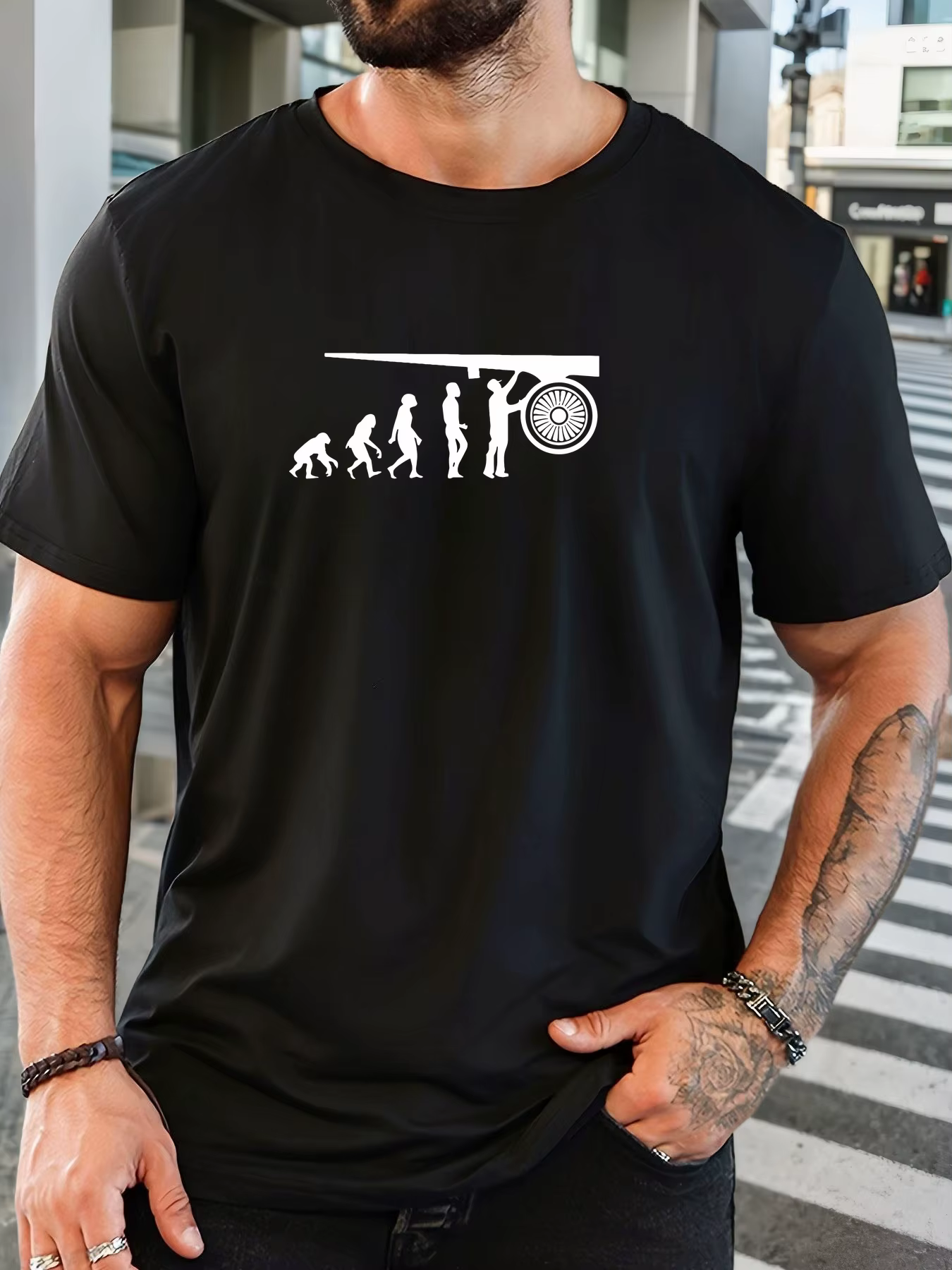 T-Shirt homme 2025 nouveauté humoristique évolution graphique gymnase haltère blanc imprimé haut élé