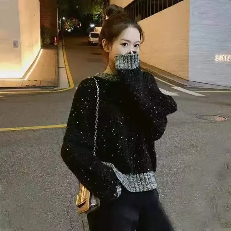 Pull en tricot à col rond pour femmes, pulls noirs, mode coréenne Harajuku, offres bon marché