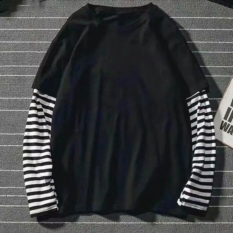 Nouveau Harajuku noir blanc rayé Y2K à manches longues couleur unie T-shirts hommes femmes automne f