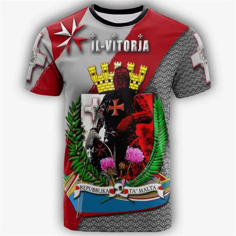 Drapeau de Malte impression 3D T-shirts pour hommes vêtements de créateurs hommes été unisexe à manc