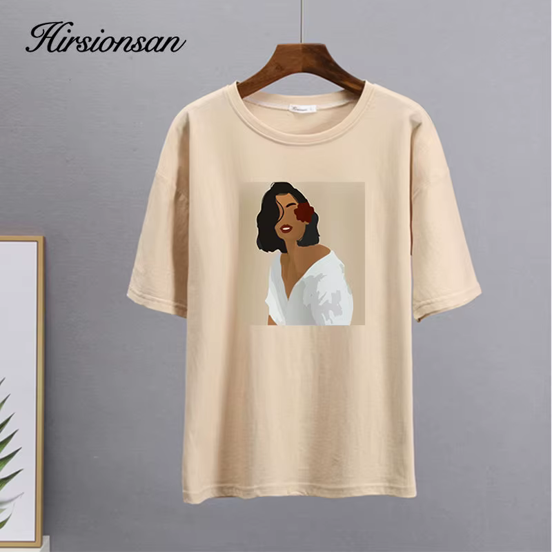 Hirsionsan – t-shirt à manches courtes pour femmes, Simple, en coton doux, avec figurines esthétique