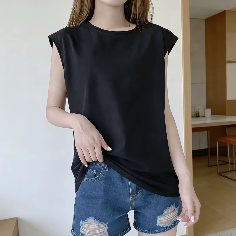 Débardeur ample sans manches pour femmes, gilet d'été décontracté, T-shirt basique quotidien, Style 