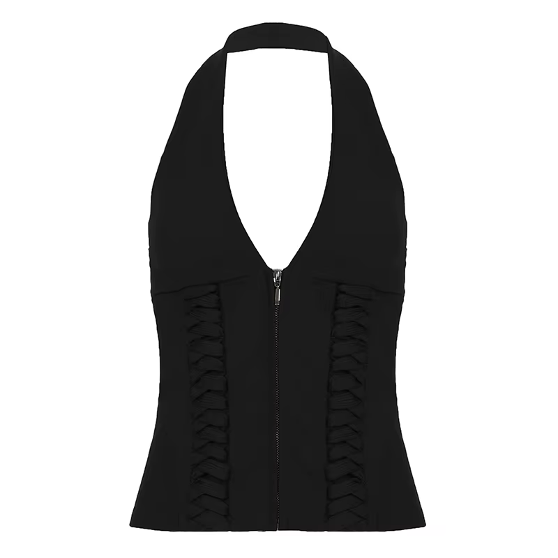 Comme Jennie vente chaude sangle de cou taille gilet à glissière fille chaude Sexy dos nu mince et p