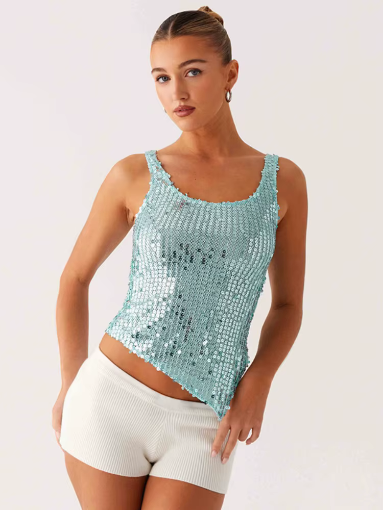 Débardeur à paillettes pour femmes, haut court solide, vêtements taglients, accessoires Y2k, Camison