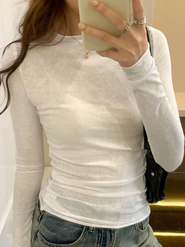 T-shirt à Manches sulfet Col Rond pour Femme, Streetwear Décontracté de Haute Qualité, Collection Pr