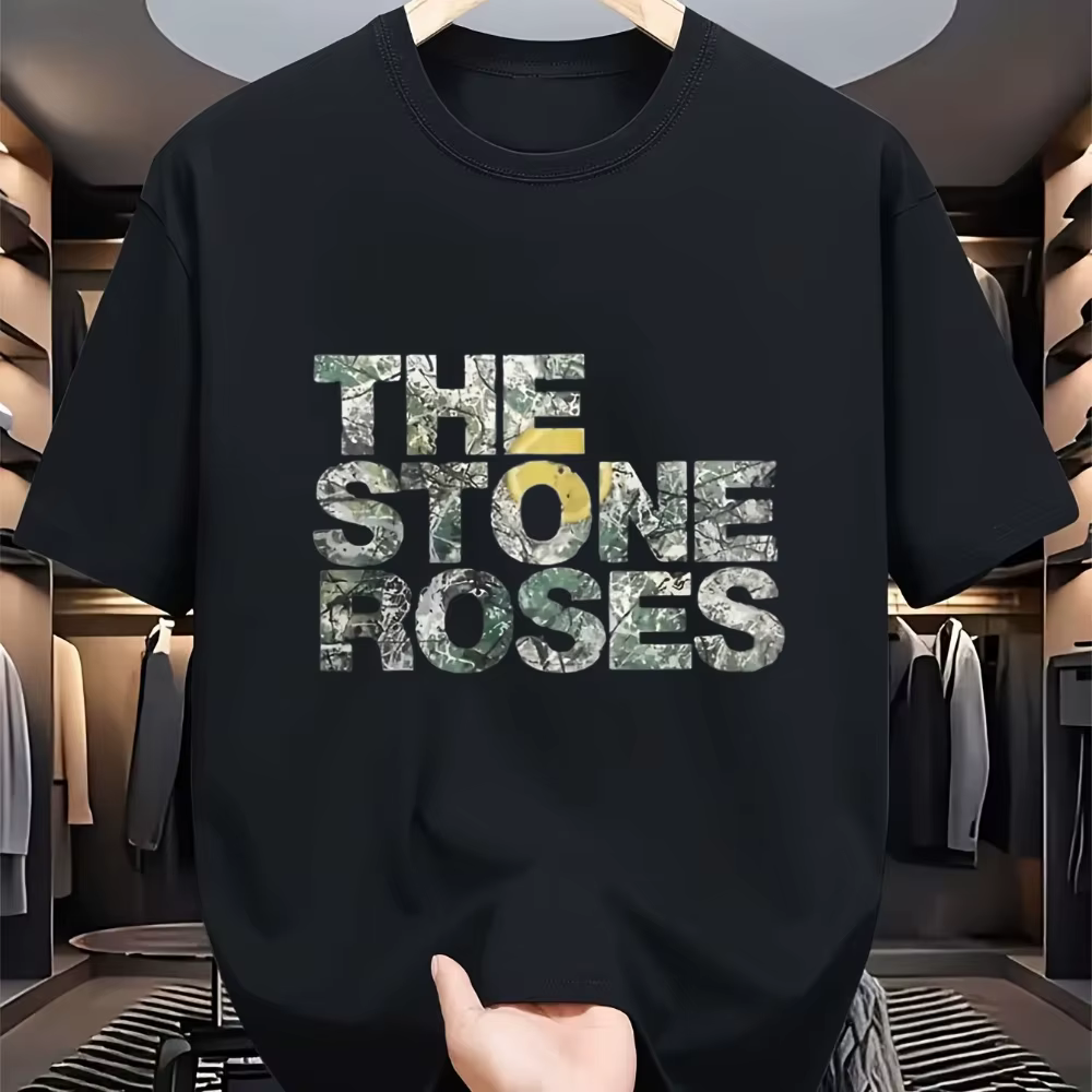 T-shirt avec logo The Stone Roses pour hommes, tee-shirt de groupe emblématique, lettrage blanc auda