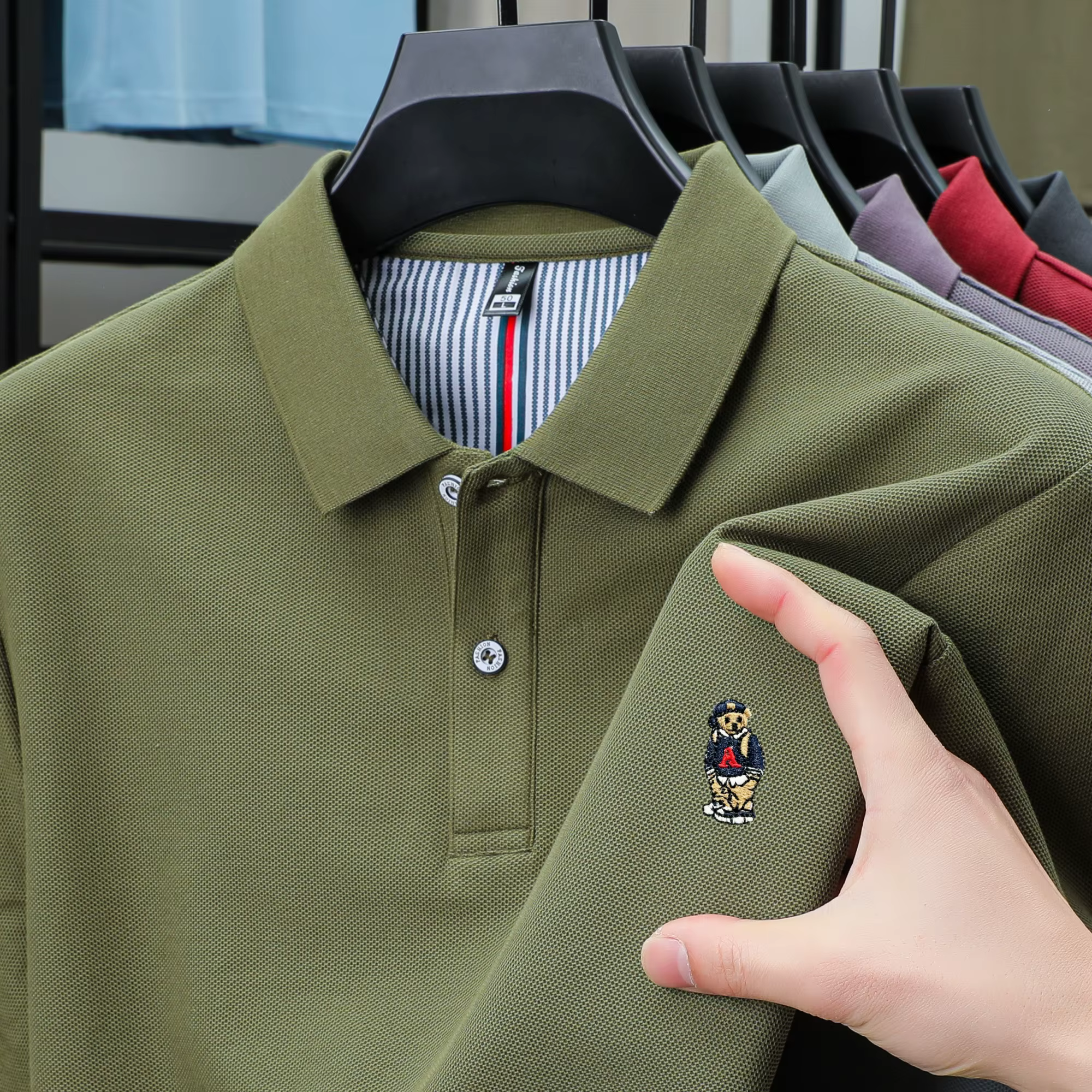 Polo à manches courtes pour hommes, 100% coton, de haute qualité, marque de mode, ours mignon brodé,
